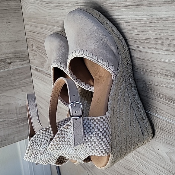 Paseart Tan Suede Espadrille Wedge Sandals Ankle Strap Jute Platform Size 38 - Picture 5 of 11